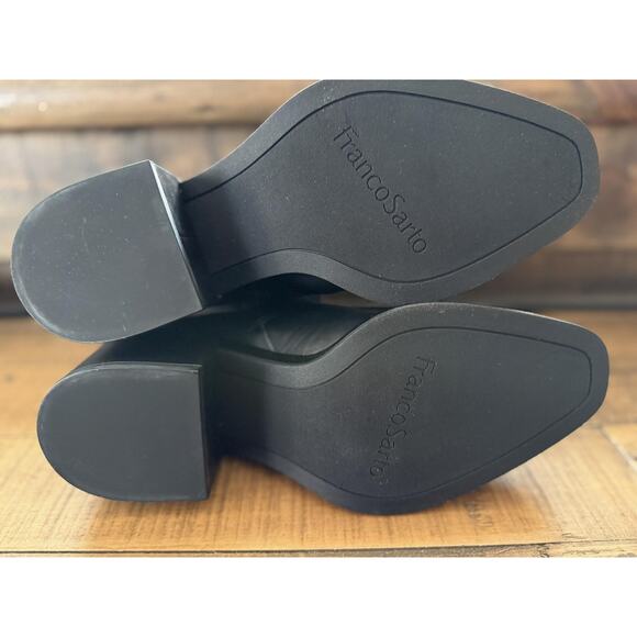 Franco Sarto Boots Women's SZ 8.5 Black Dalden Leather Ankle Booties Block Heel - Picture 10 of 13